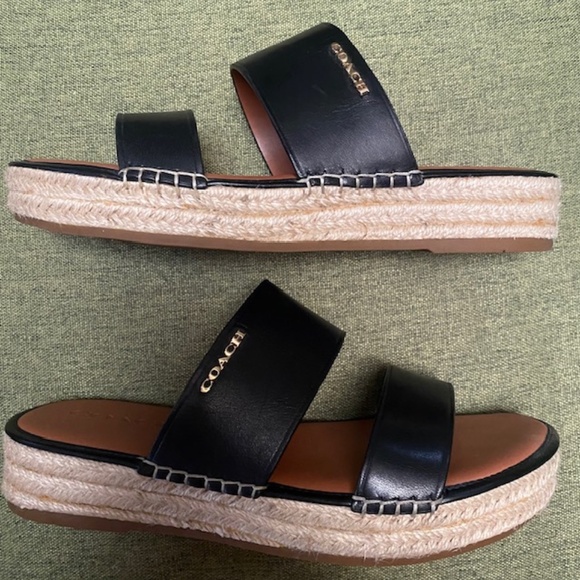 Coach black leather espadrille. slides - Picture 2 of 12